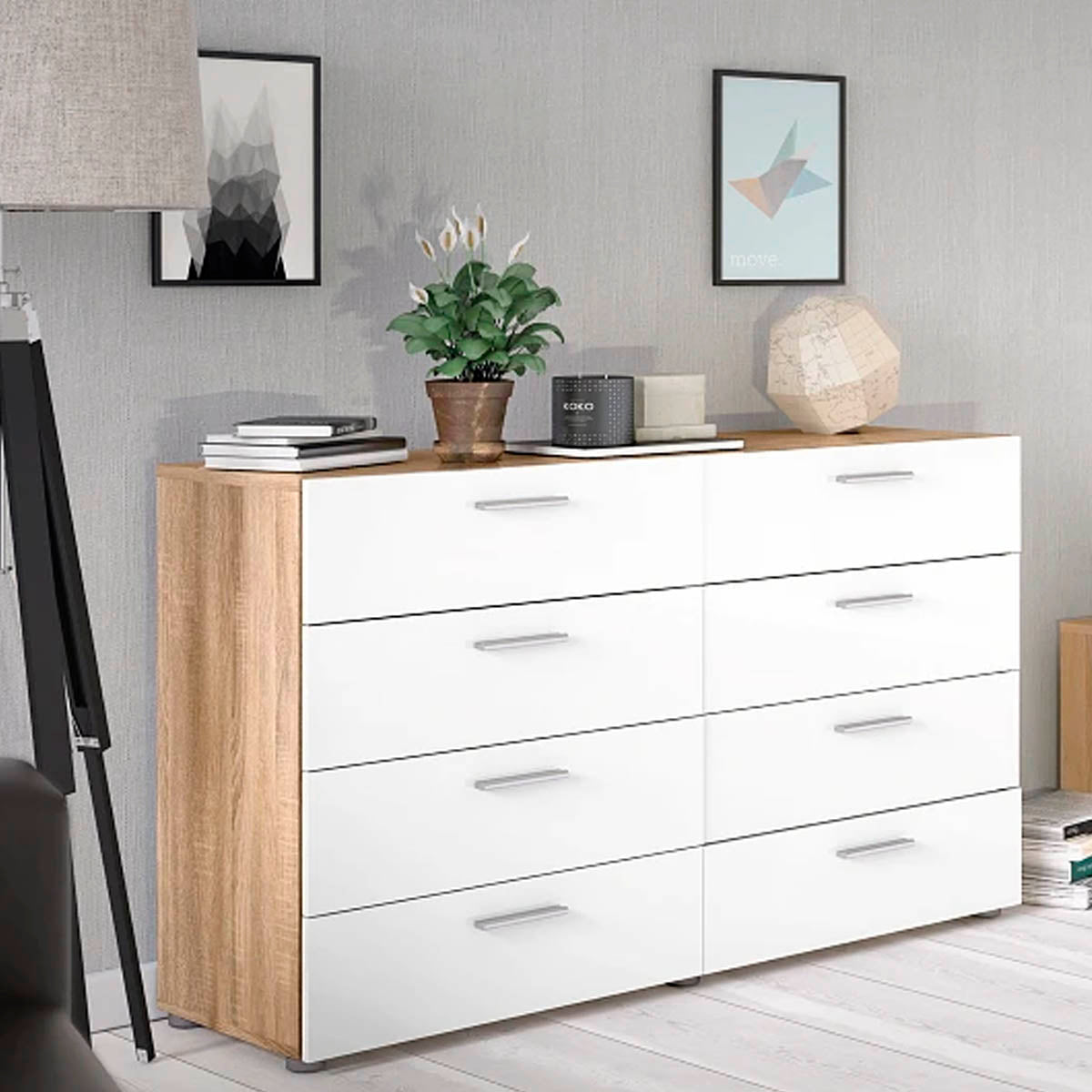 Cajonera Nova - Color Madera y Blanco Brillante - Tu Gow