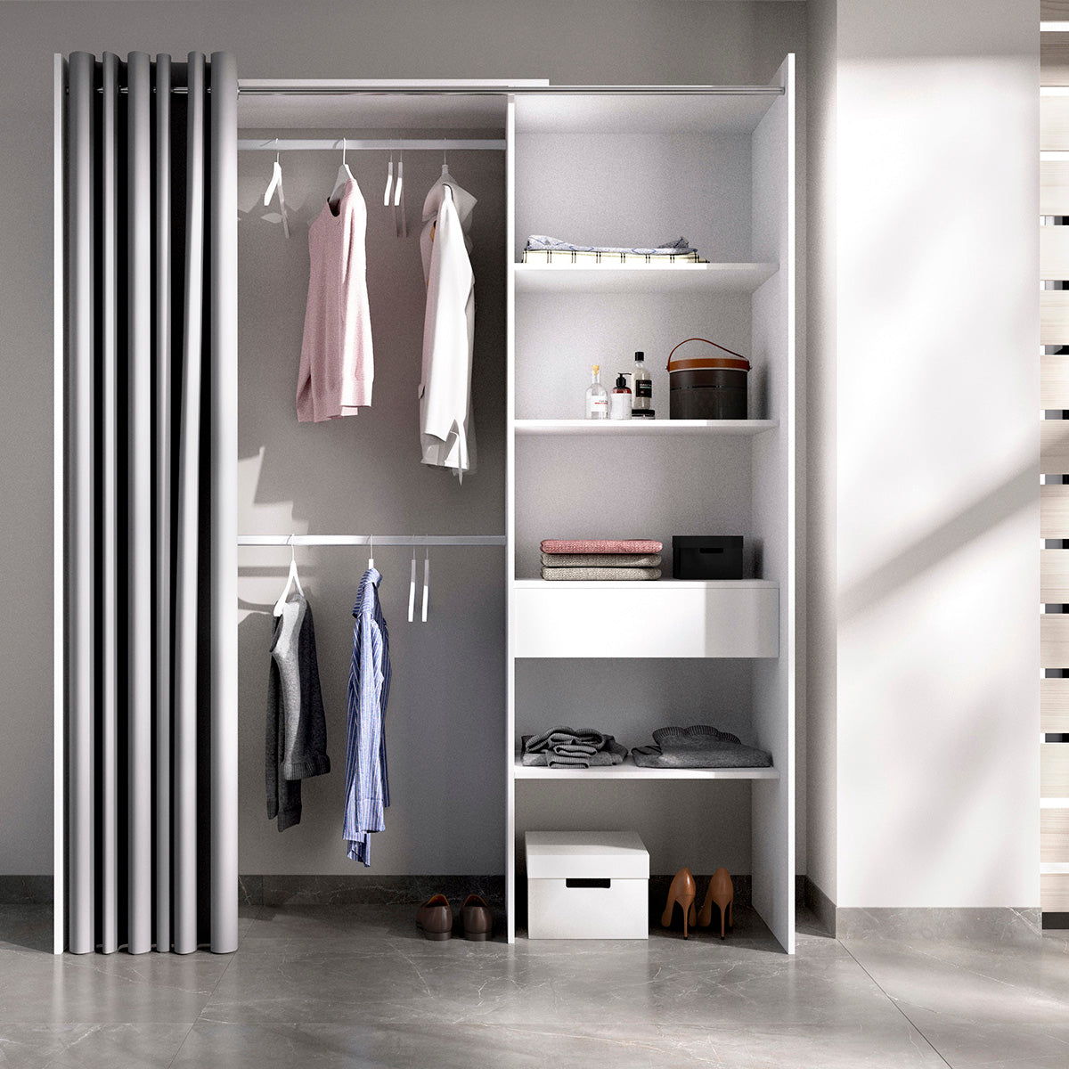 Clóset Nozomi de 160cm - Blanco y Gris Claro - Tu Gow