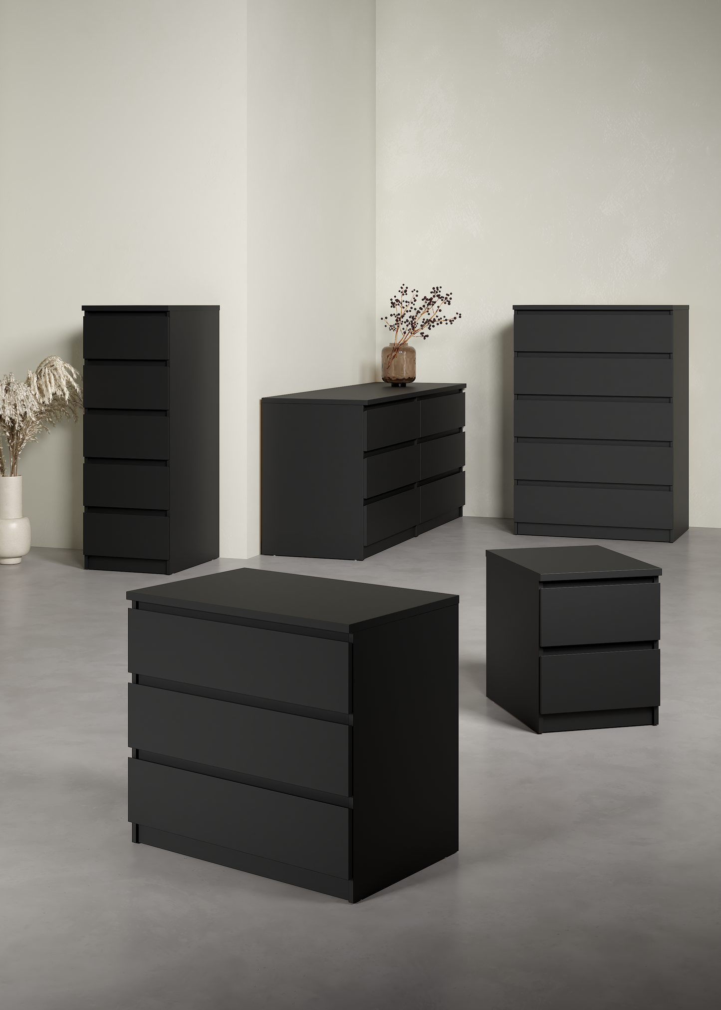 Cómoda de 5 Cajones Livra - Color Negro Mate