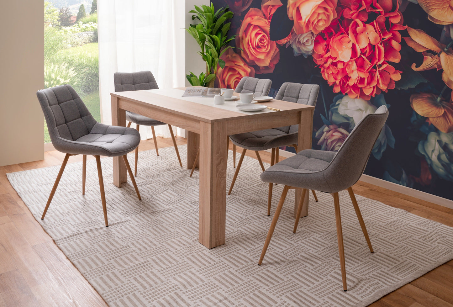 Mesa de comedor Zeus - Color Madera y Blanco/Beige - Tugow