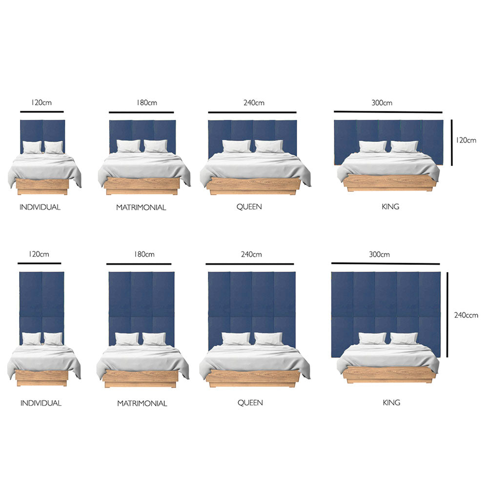 Juego de 3 paneles para cabecera modular matrimonial / queen size Lunaria - Azul Cobalto