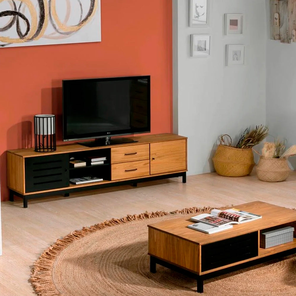 Mueble para tv Panucci - Color Madera y Negro - Tugow