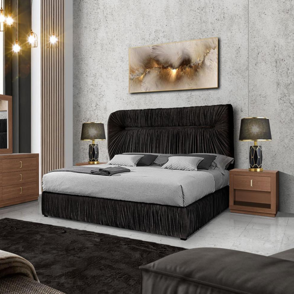 Recámara King Size de 5 pz Bruna - Negro y Nogal