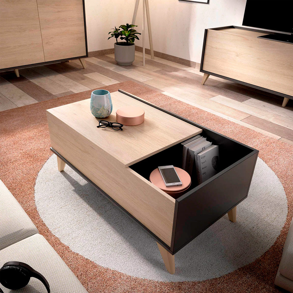 Mesa de centro elevable Saint - Color Madera y Gris Oscuro - Tugow