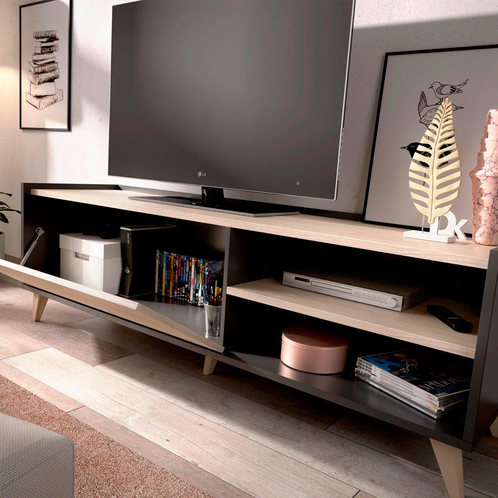 Mueble para tv Saint - Color Madera y Gris Oscuro - Tugow