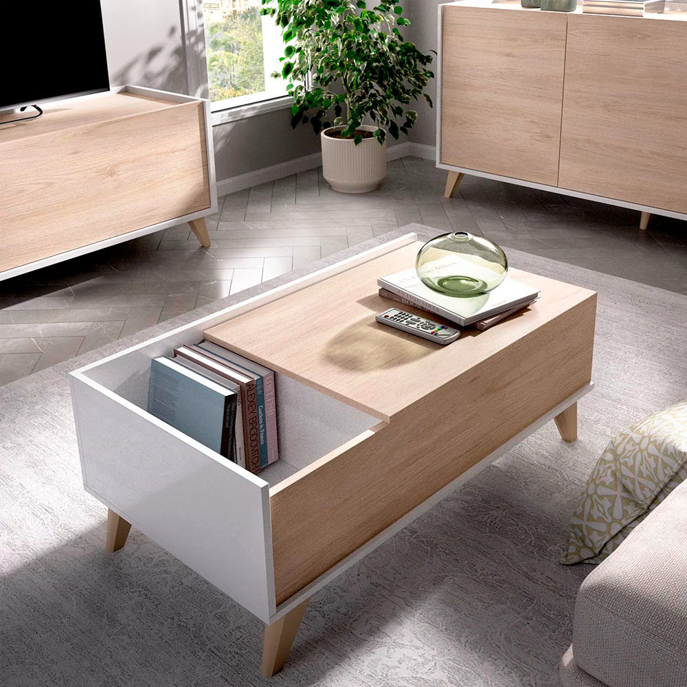 Mesa de centro elevable Saint - Color Madera y Blanco - Tugow