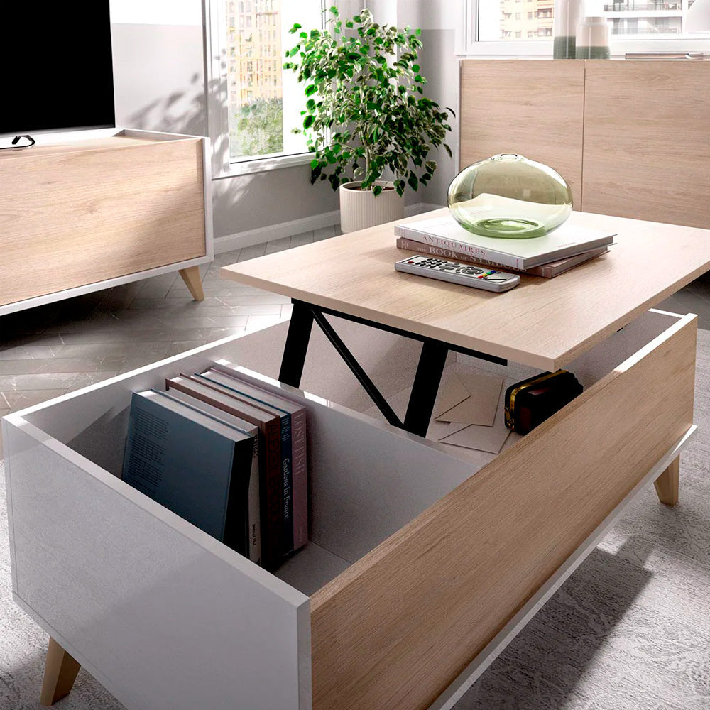 Mesa de centro elevable Saint - Color Madera y Blanco - Tugow