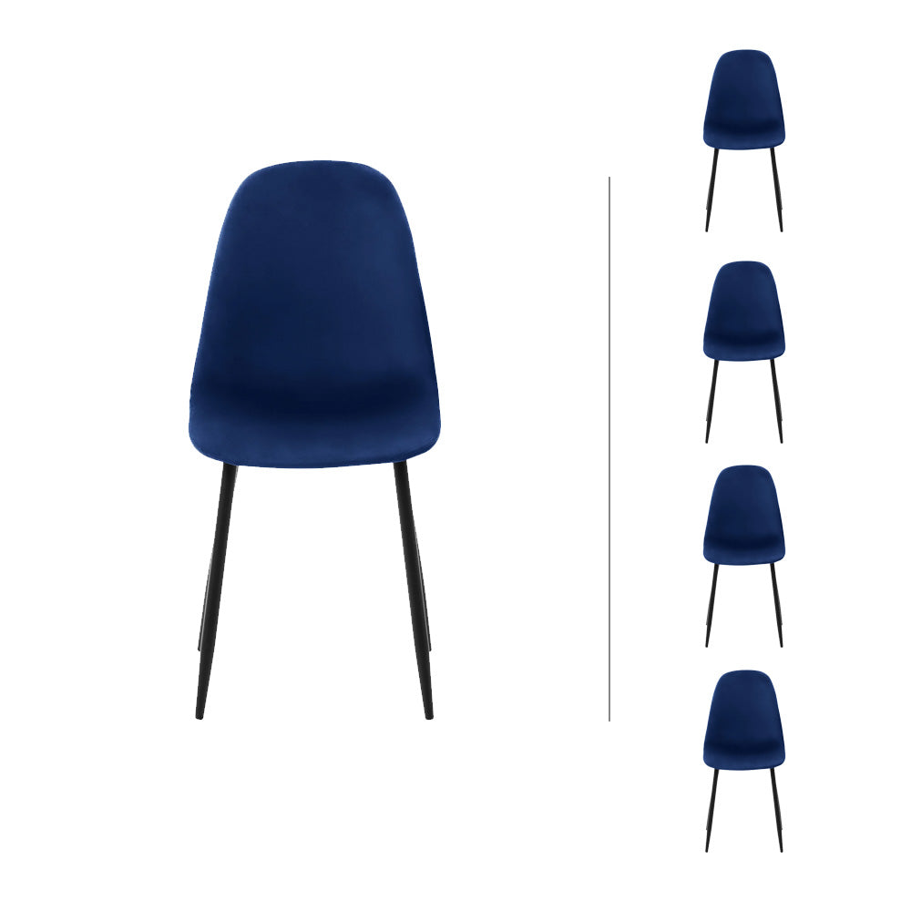 Set de 4 sillas terciopelo Oxford - Azul y Negro - Tugow