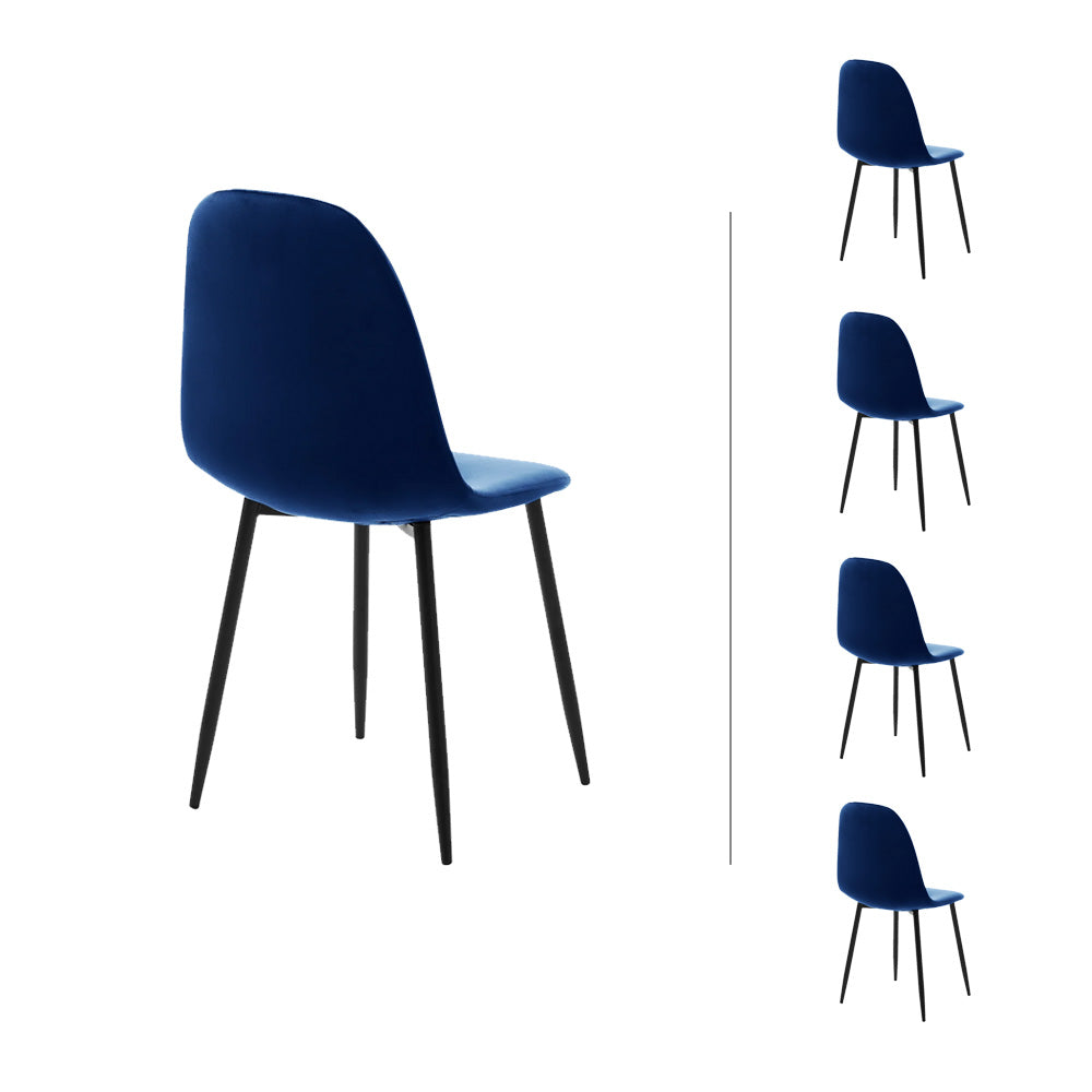 Set de 4 sillas terciopelo Oxford - Azul y Negro - Tugow