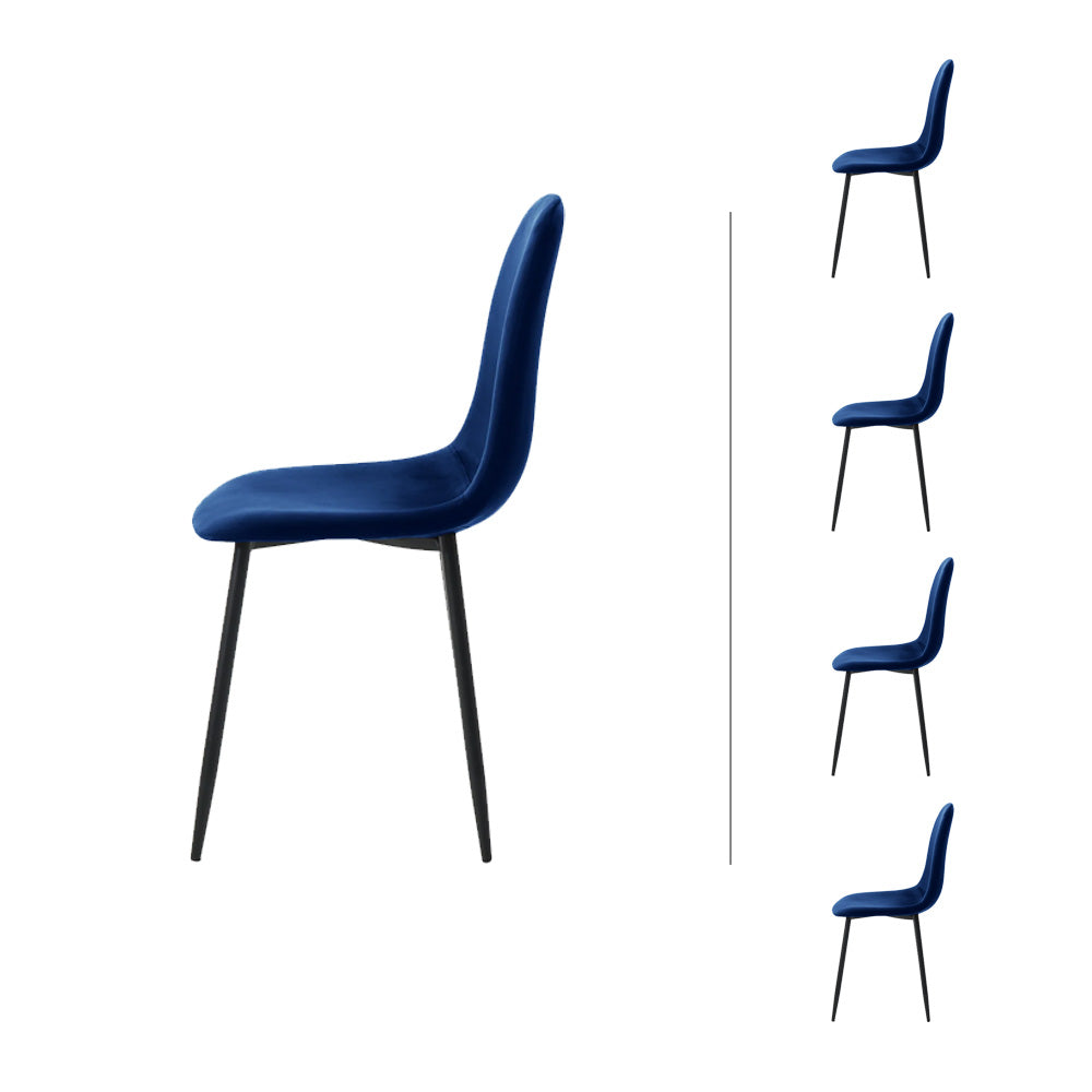 Set de 4 sillas terciopelo Oxford - Azul y Negro - Tugow