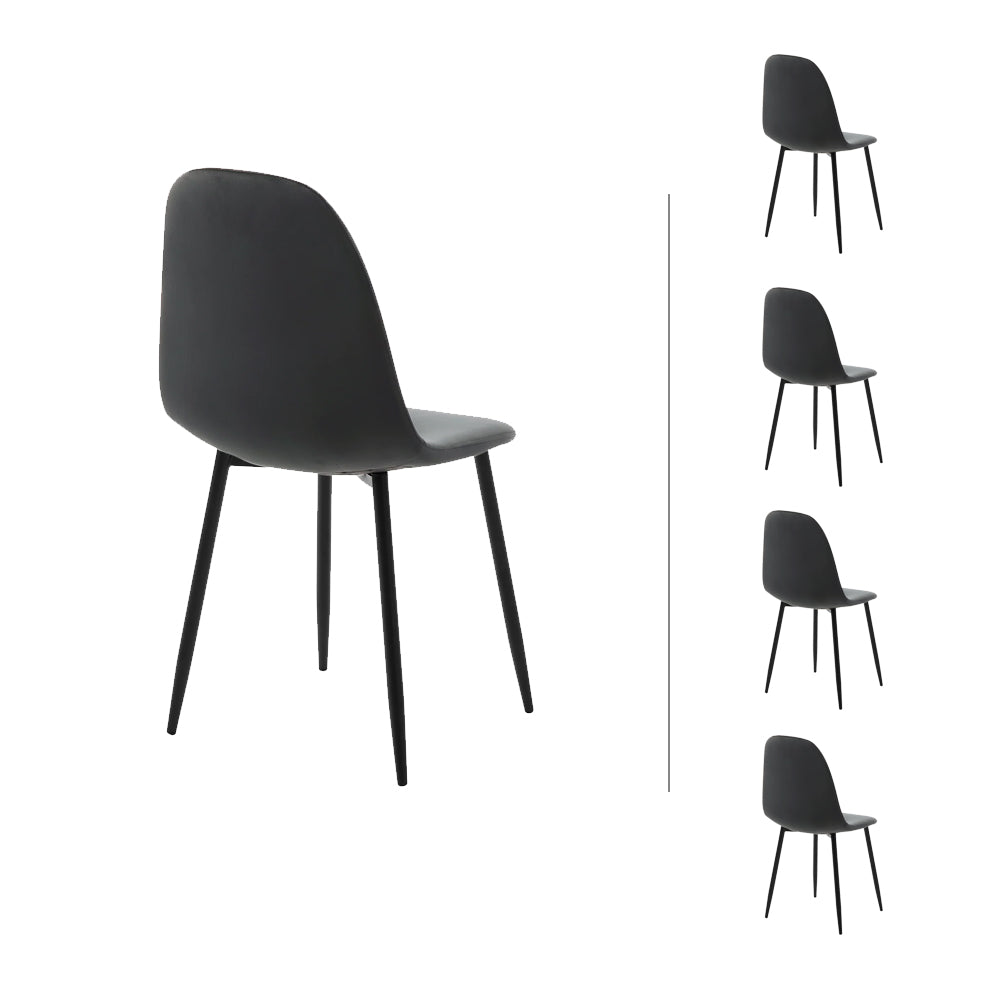 Set de 4 sillas terciopelo Oxford - Gris y Negro - Tugow