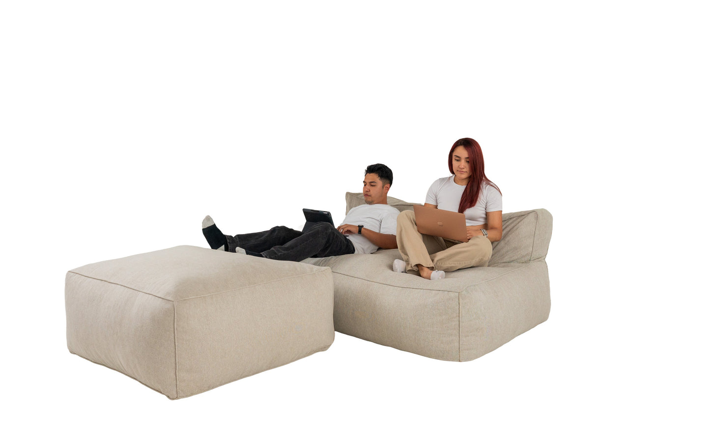 Puff de 2 plazas y Taburete Novo - Beige