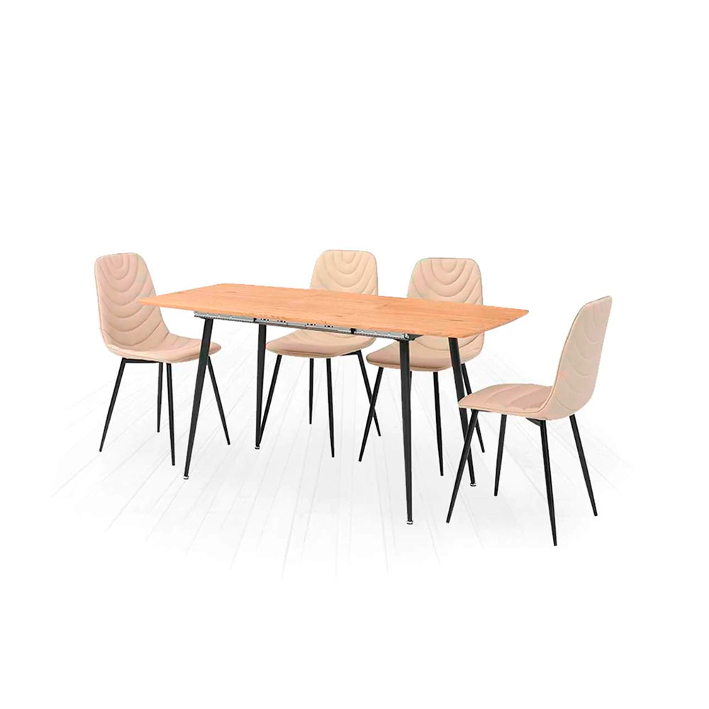 Comedor Stanis con 4 sillas Cersei - Color Madera, Negro, Beige - Tugow