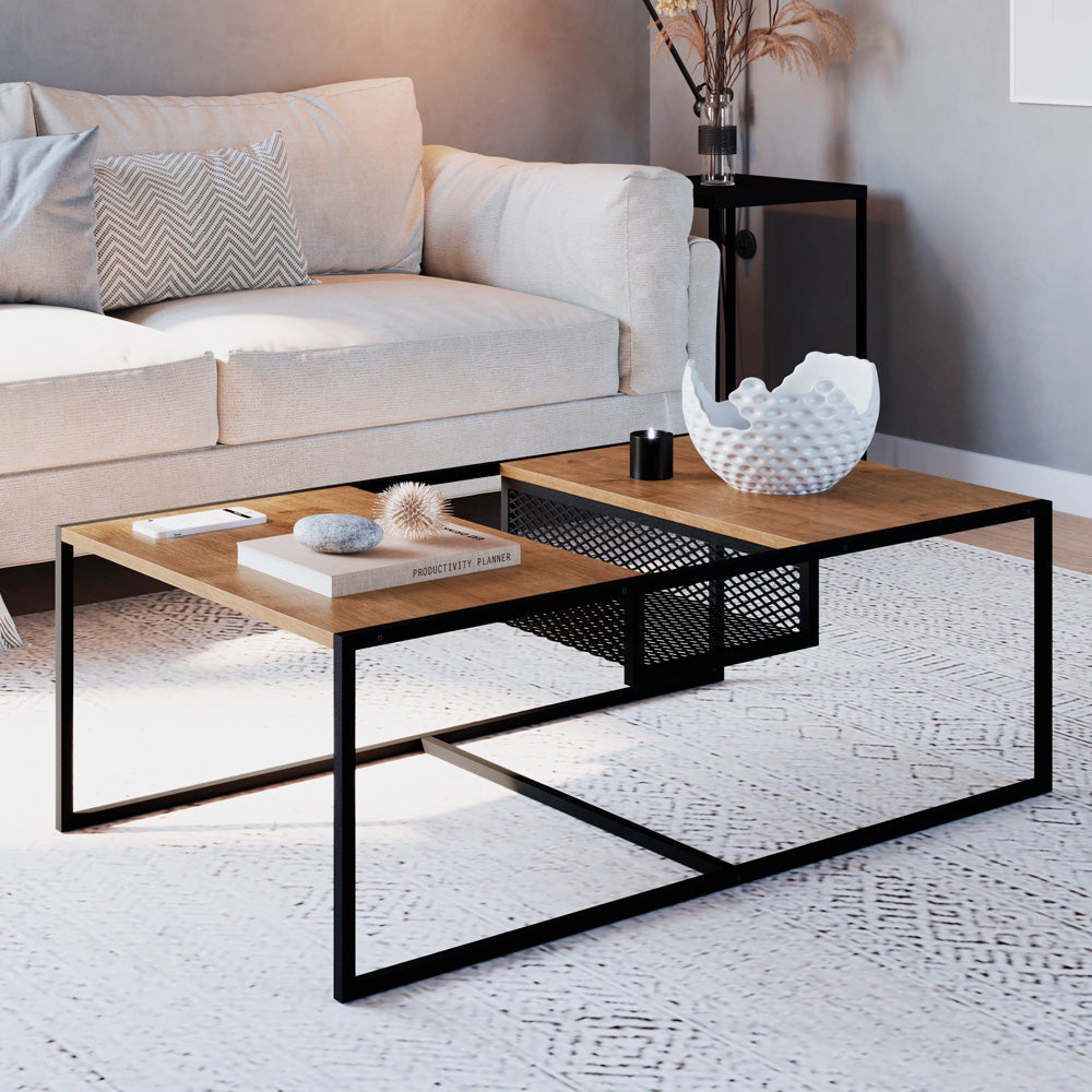 Mesa de centro Tanawat- Negro y Color Madera - Tugow