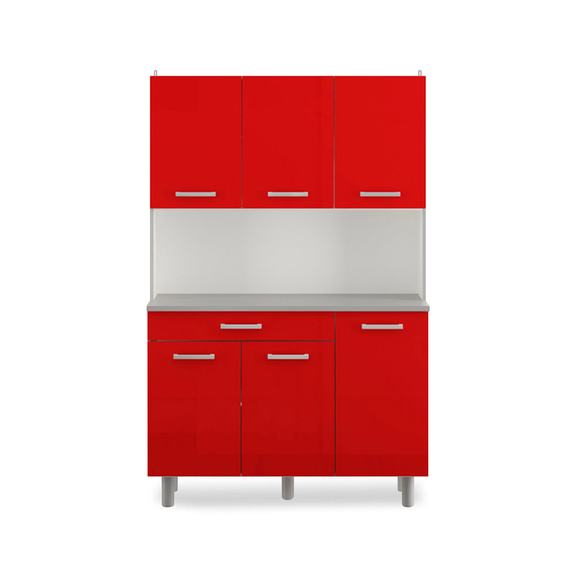 Alacena roja con 6 puertas y 1 cajón - Tu Gow