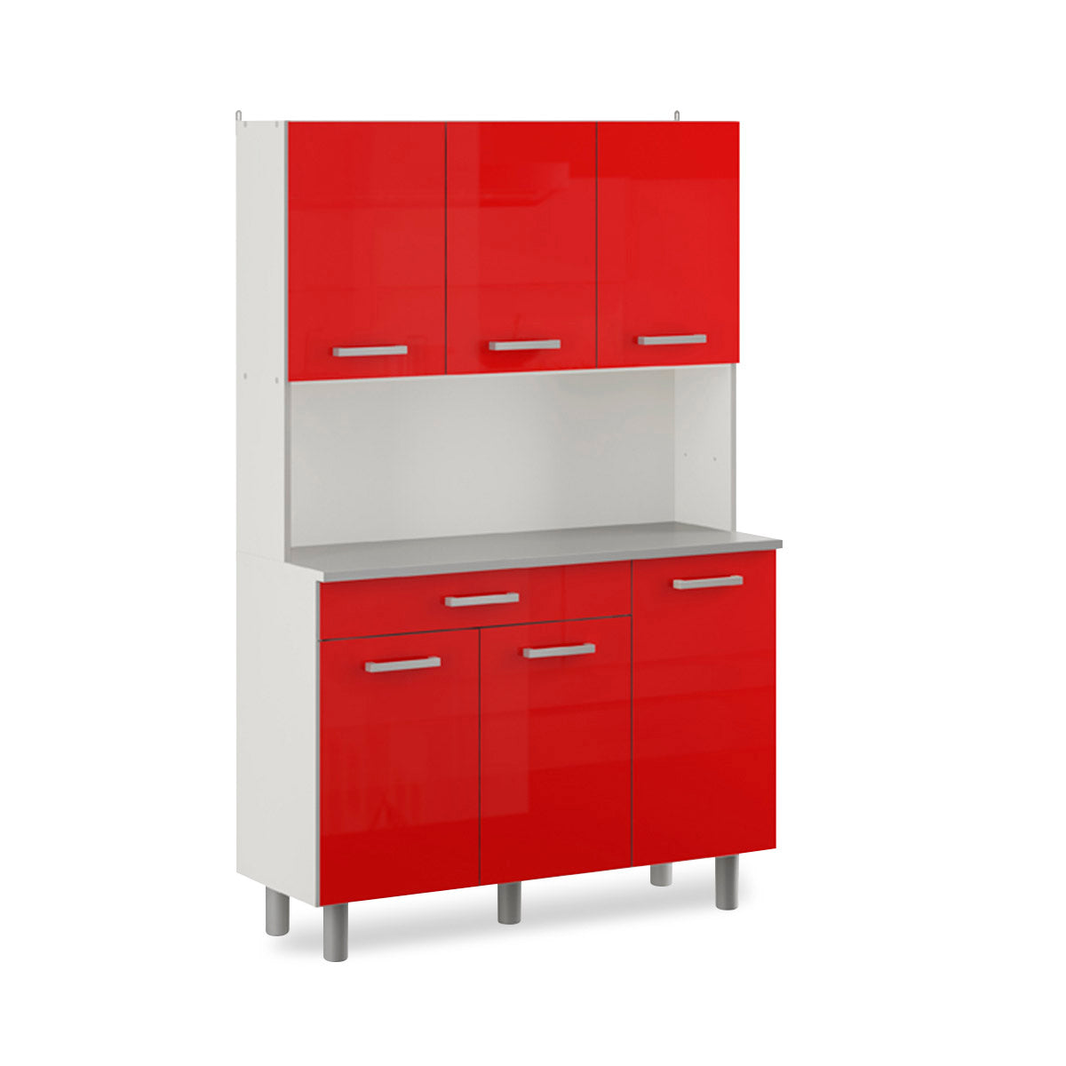 Alacena roja con 6 puertas y 1 cajón - Tu Gow