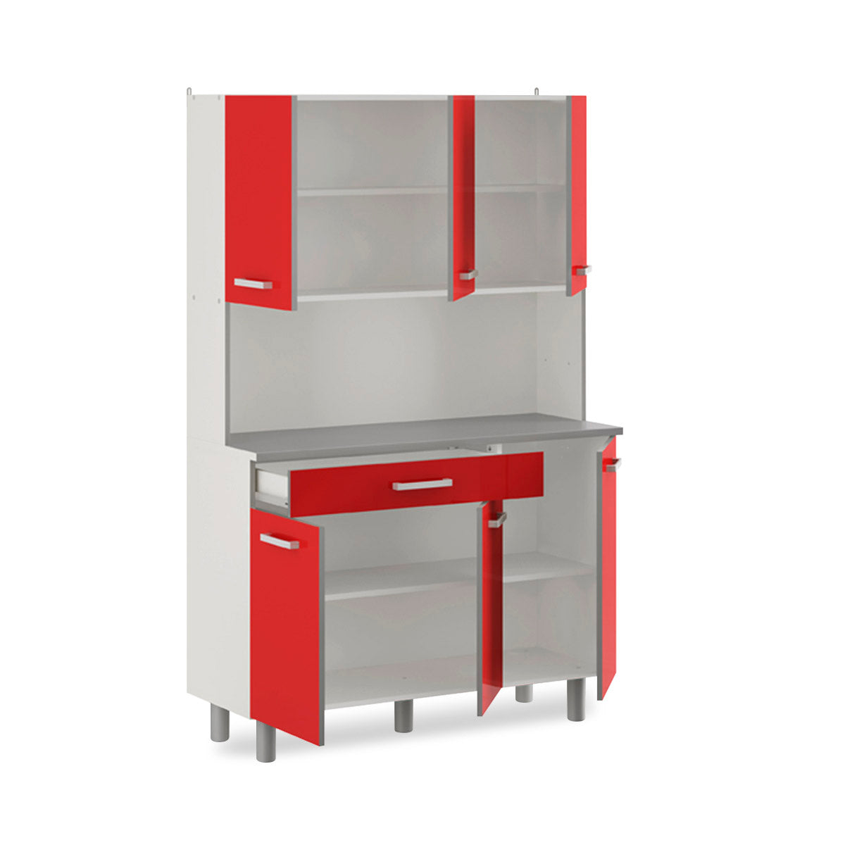 Alacena roja con 6 puertas y 1 cajón - Tu Gow