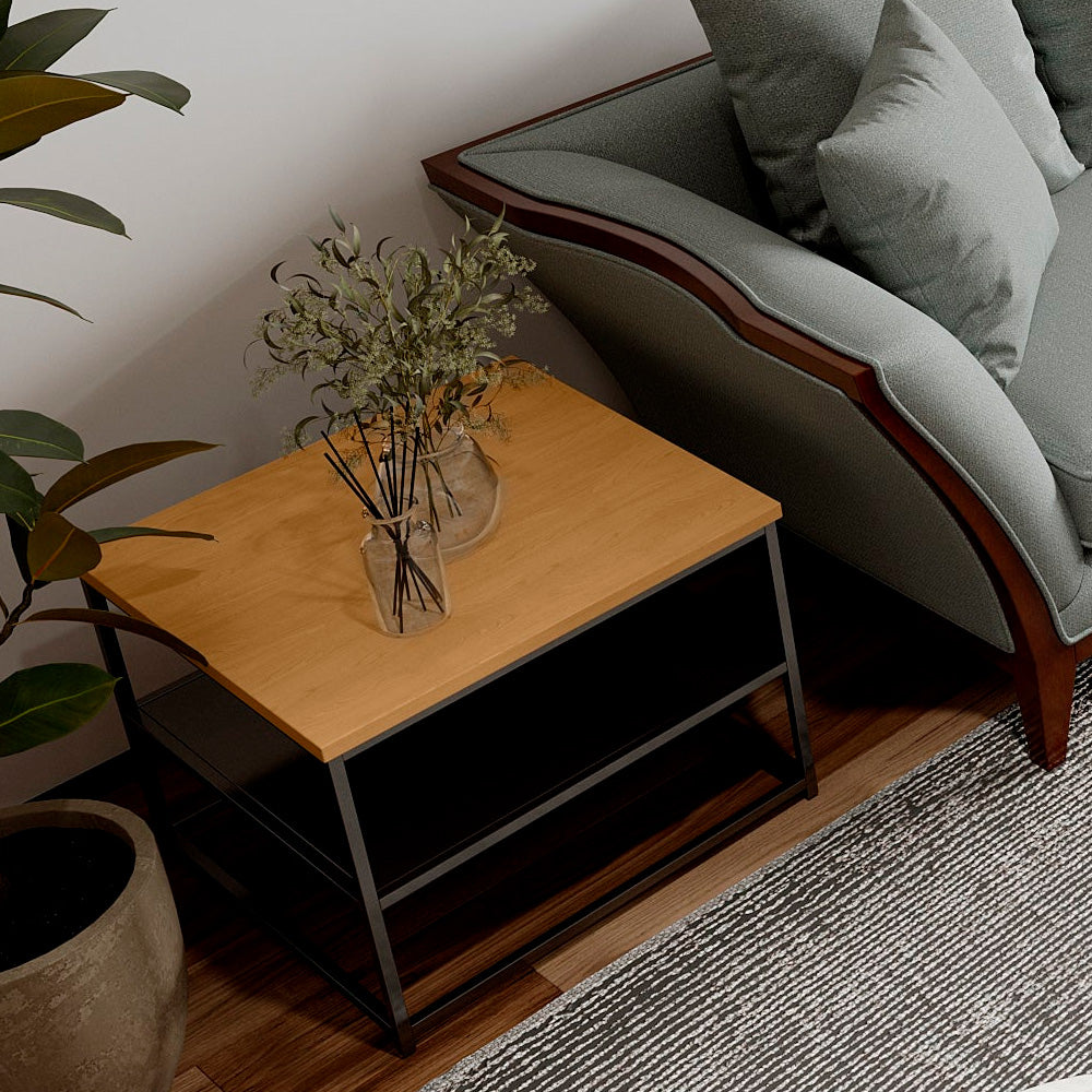 Mesa lateral cuadrada Tebas - Negro y Madera - Tugow