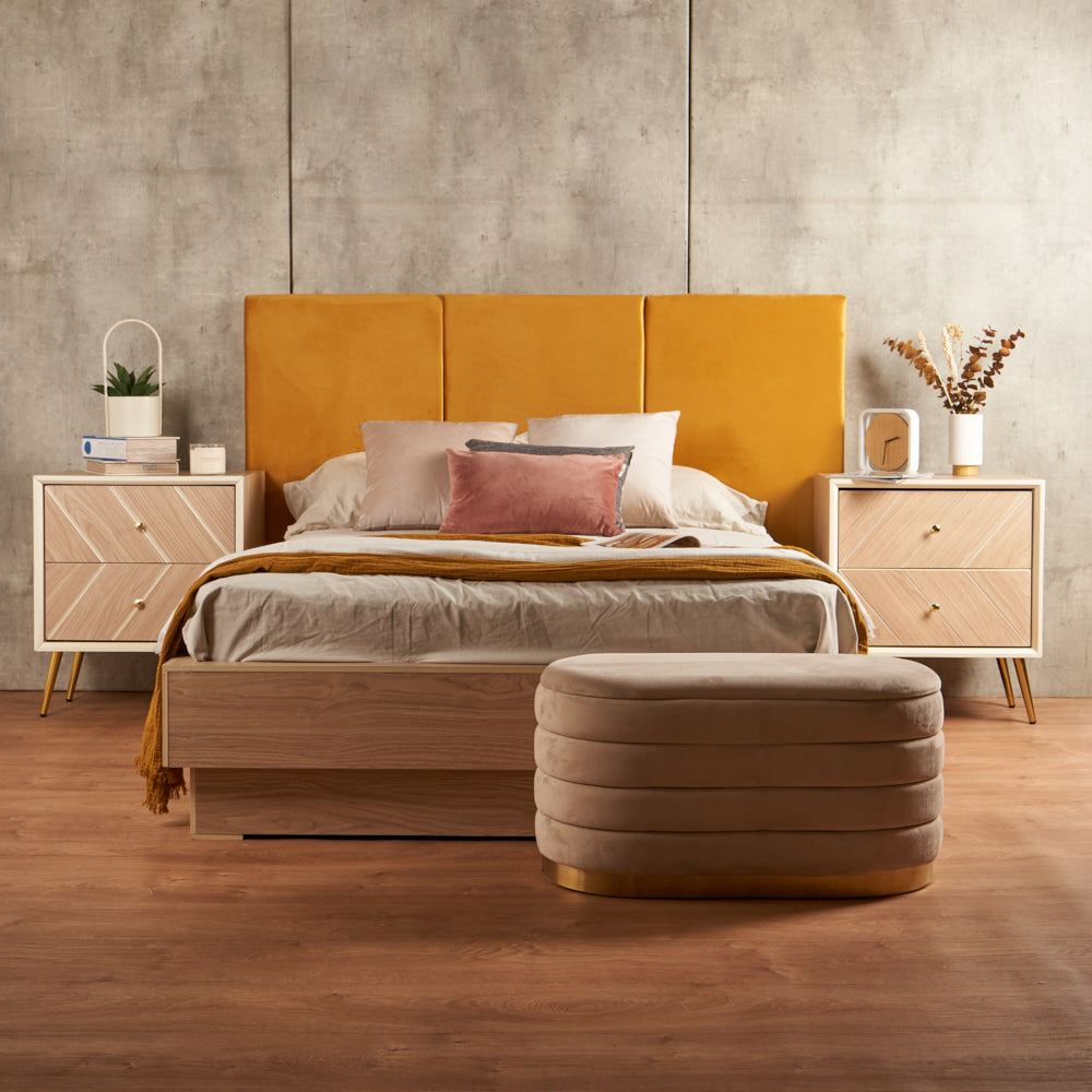 Juego de 3 paneles para cabecera modular matrimonial / queen size Lunaria - Mostaza - Tugow