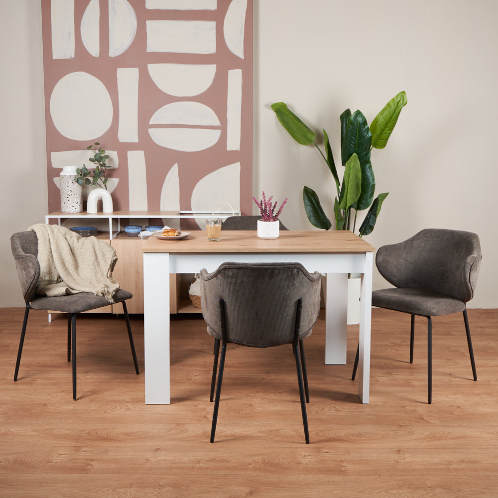 Mesa Aspen Roble y Blanco con 4 Sillas Suanna Gris - Tugow
