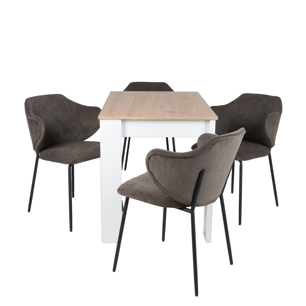 Mesa Aspen Roble y Blanco con 4 Sillas Suanna Gris - Tugow