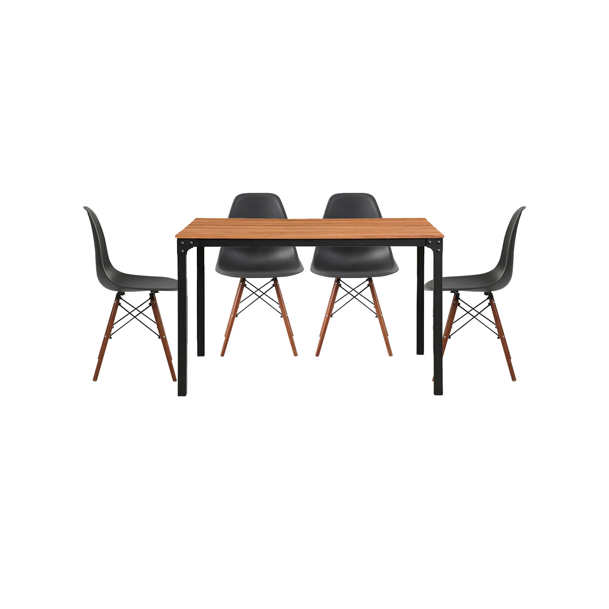 Mesa de comedor Sansa con 4 sillas Oslo - Nogal, Negro y Blanco