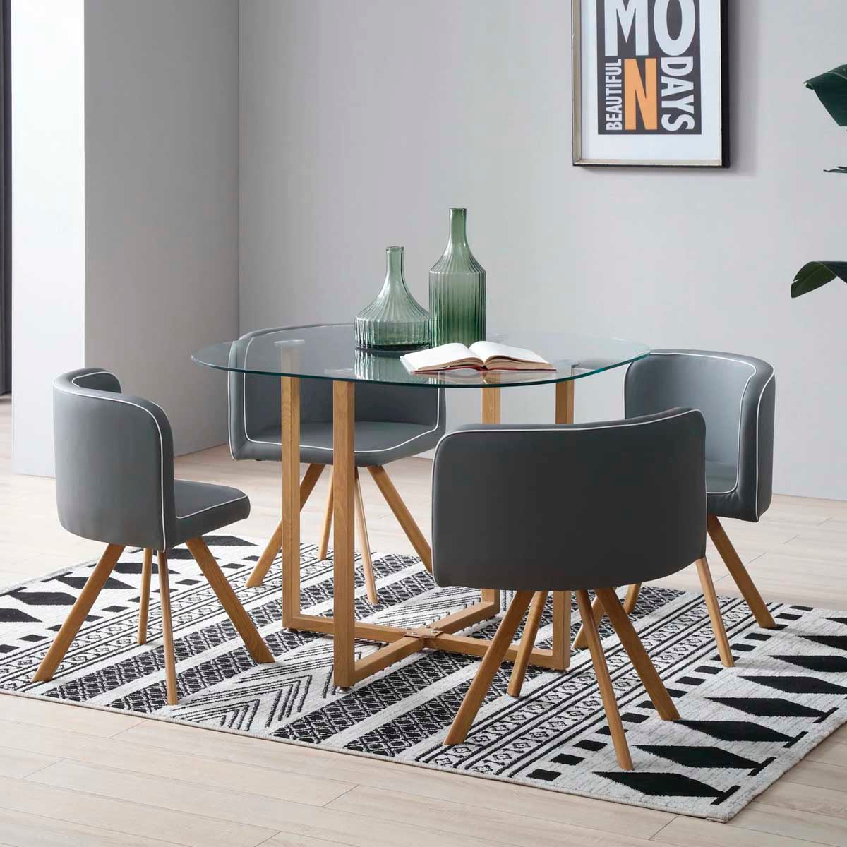 Comedor Tyreli con 4 sillas - Gris y Color Madera - Tu Gow