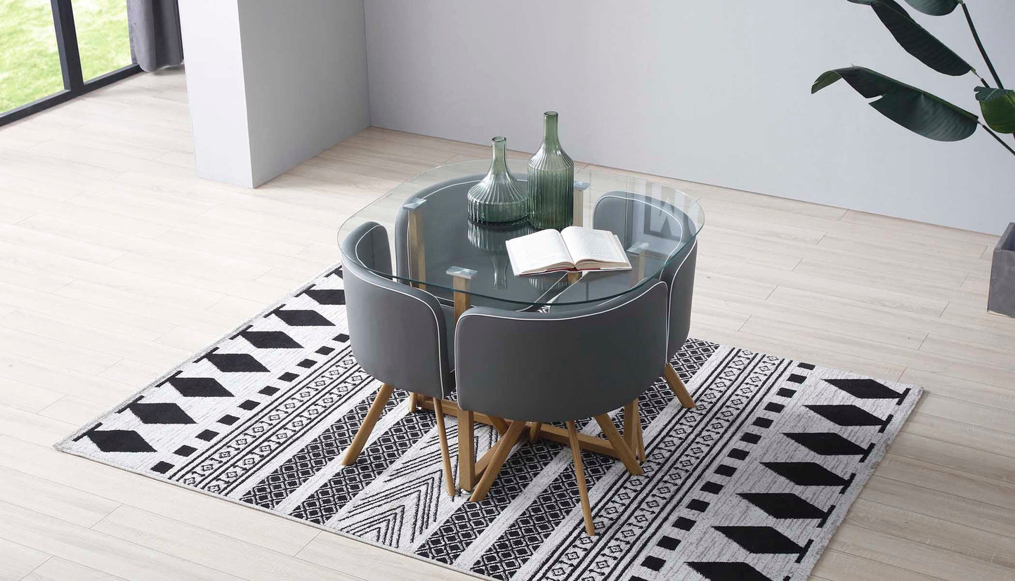 Comedor Tyreli con 4 sillas - Gris y Color Madera - Tu Gow