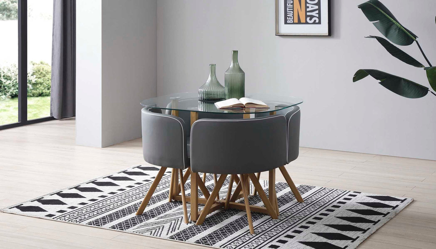 Comedor Tyreli con 4 sillas - Gris y Color Madera - Tu Gow