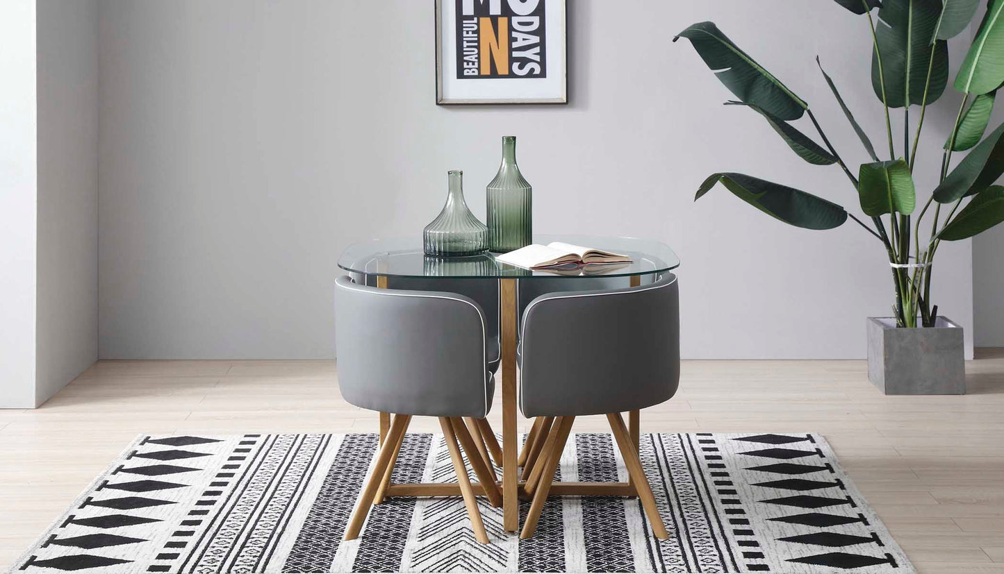 Comedor Tyreli con 4 sillas - Gris y Color Madera - Tu Gow