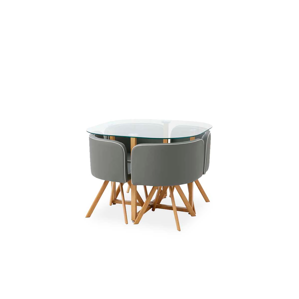 Comedor Tyreli con 4 sillas - Gris y Color Madera - Tu Gow