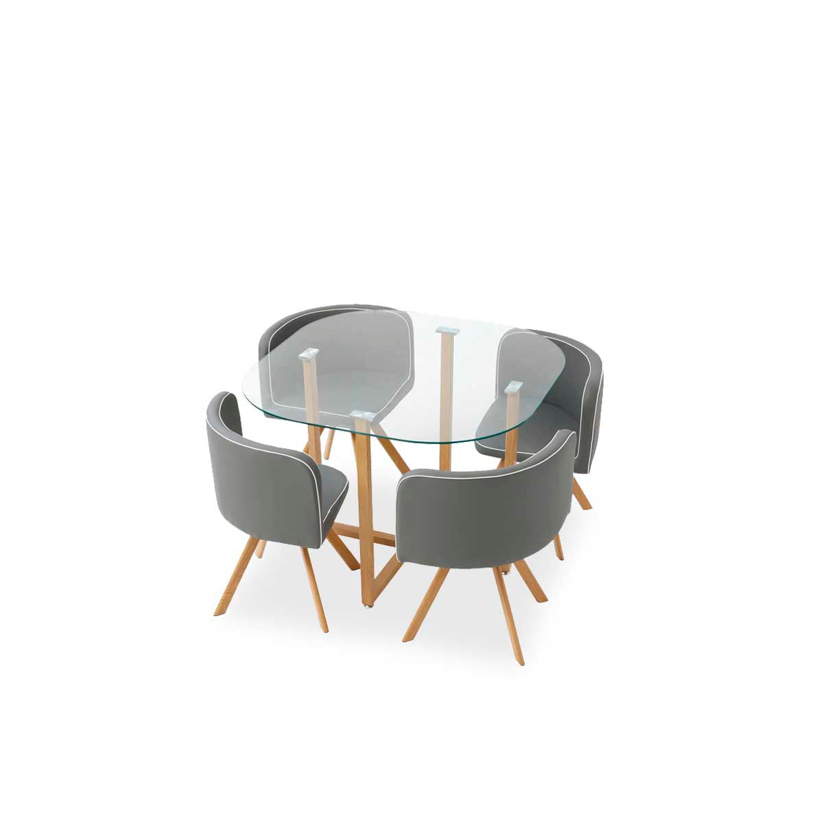 Comedor Tyreli con 4 sillas - Gris y Color Madera - Tu Gow