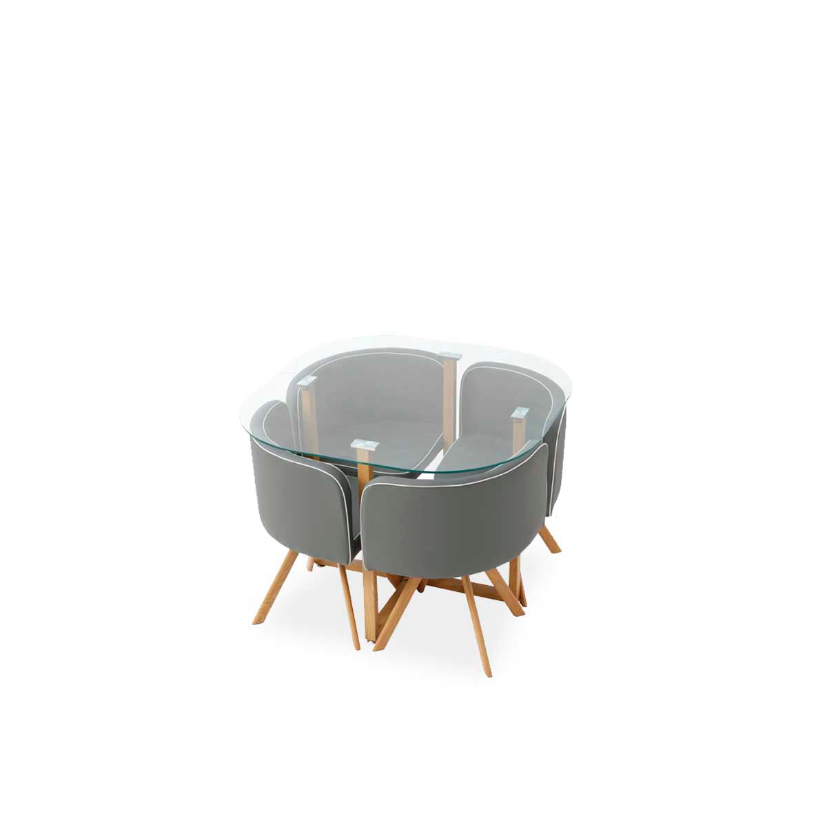 Comedor Tyreli con 4 sillas - Gris y Color Madera - Tu Gow