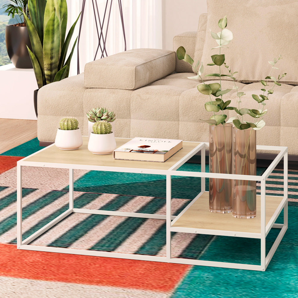 Mesa de centro Veata - Blanco y Color Madera - Tugow