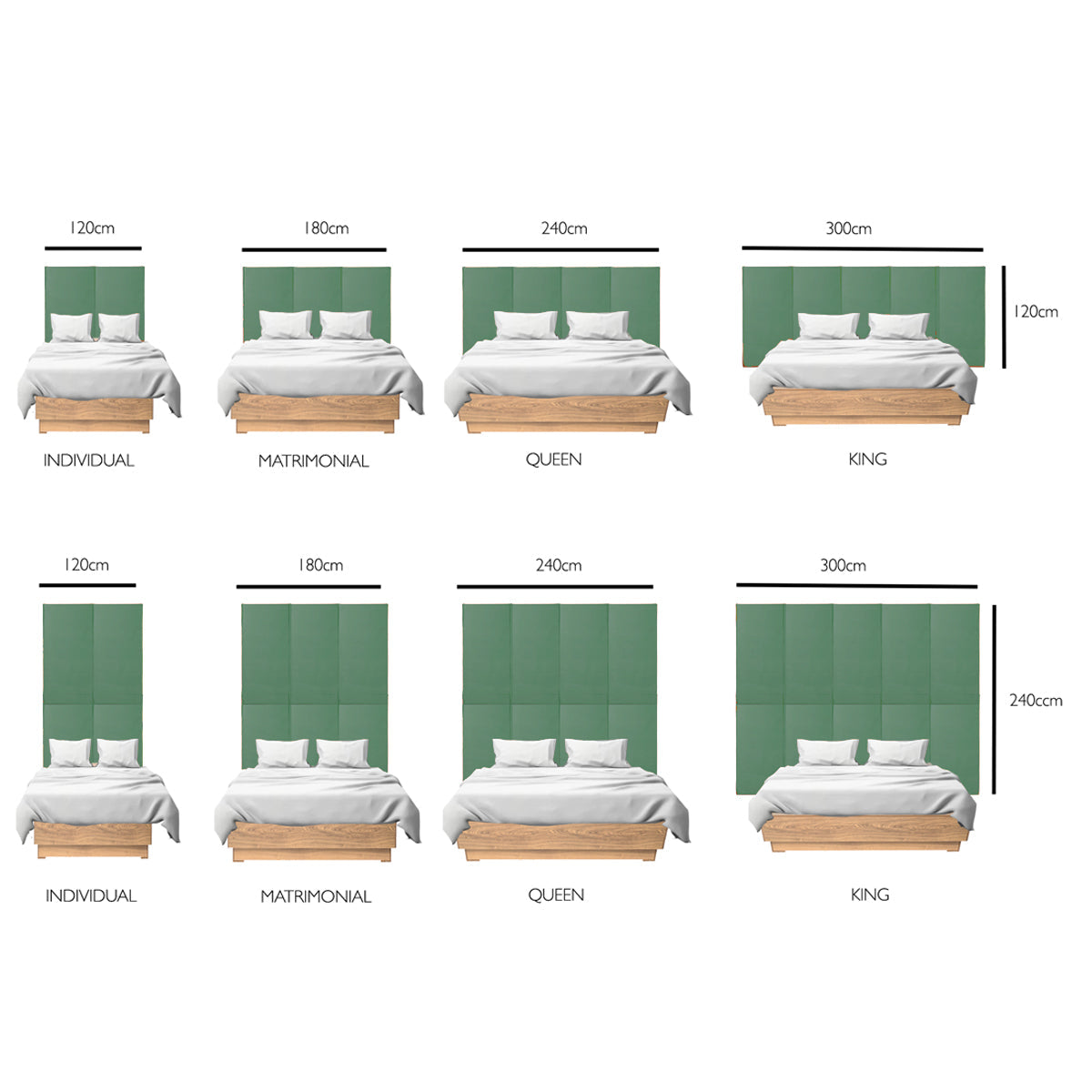 Juego de 4 paneles para cabecera modular King Size Lunaria - Verde Olivo - Tugow