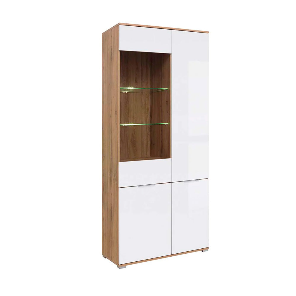 Vitrina Delano - Color Madera y Blanco Brillante - Tugow