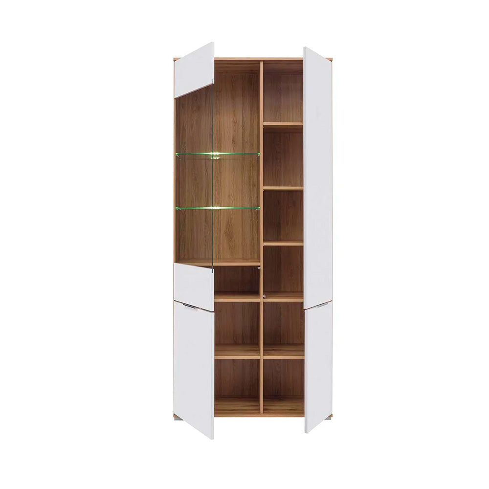 Vitrina Delano - Color Madera y Blanco Brillante - Tugow