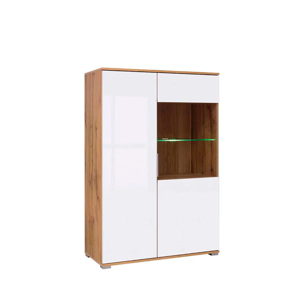 Vitrina Delano - Color Madera y Blanco Brillante - Tugow
