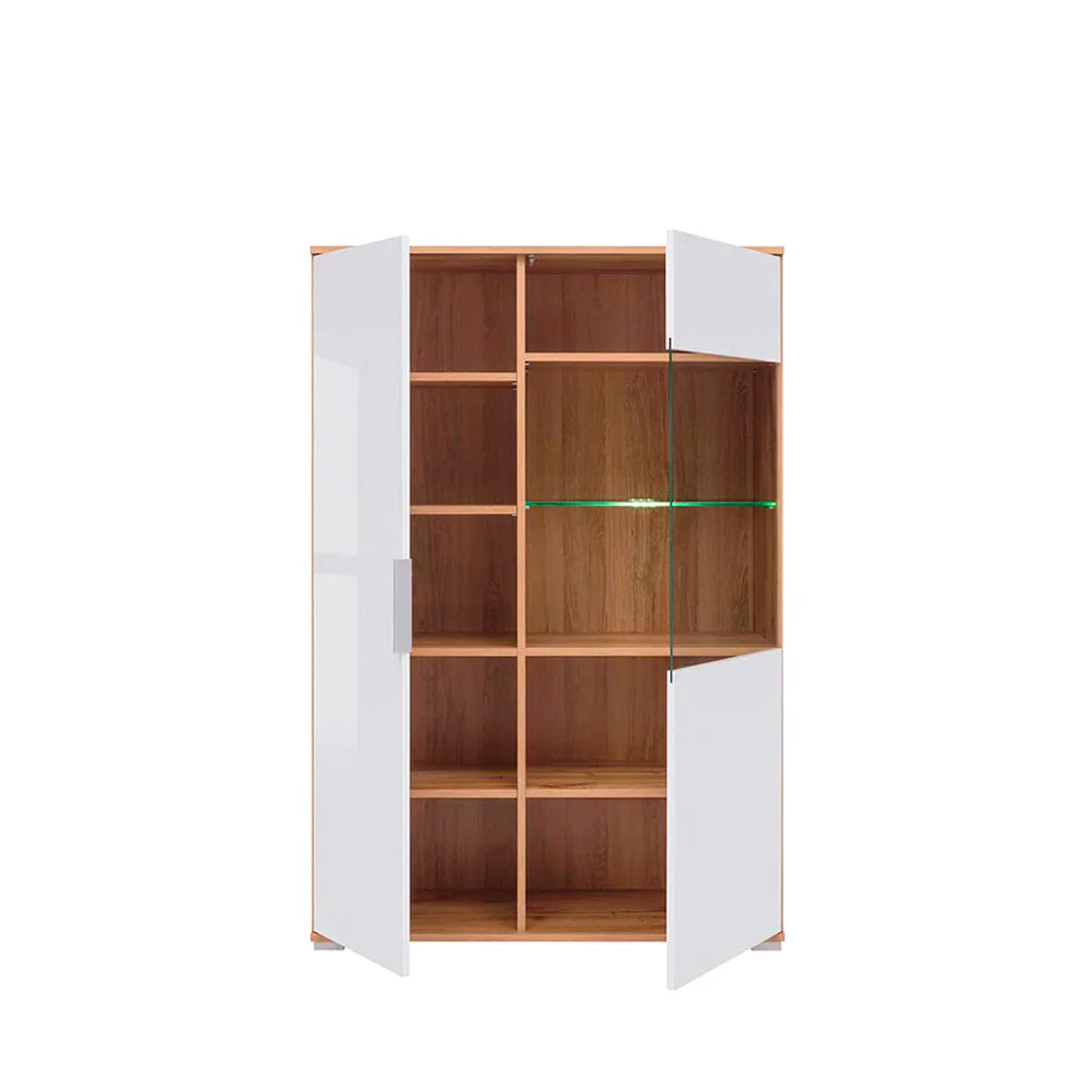 Vitrina Delano - Color Madera y Blanco Brillante - Tugow