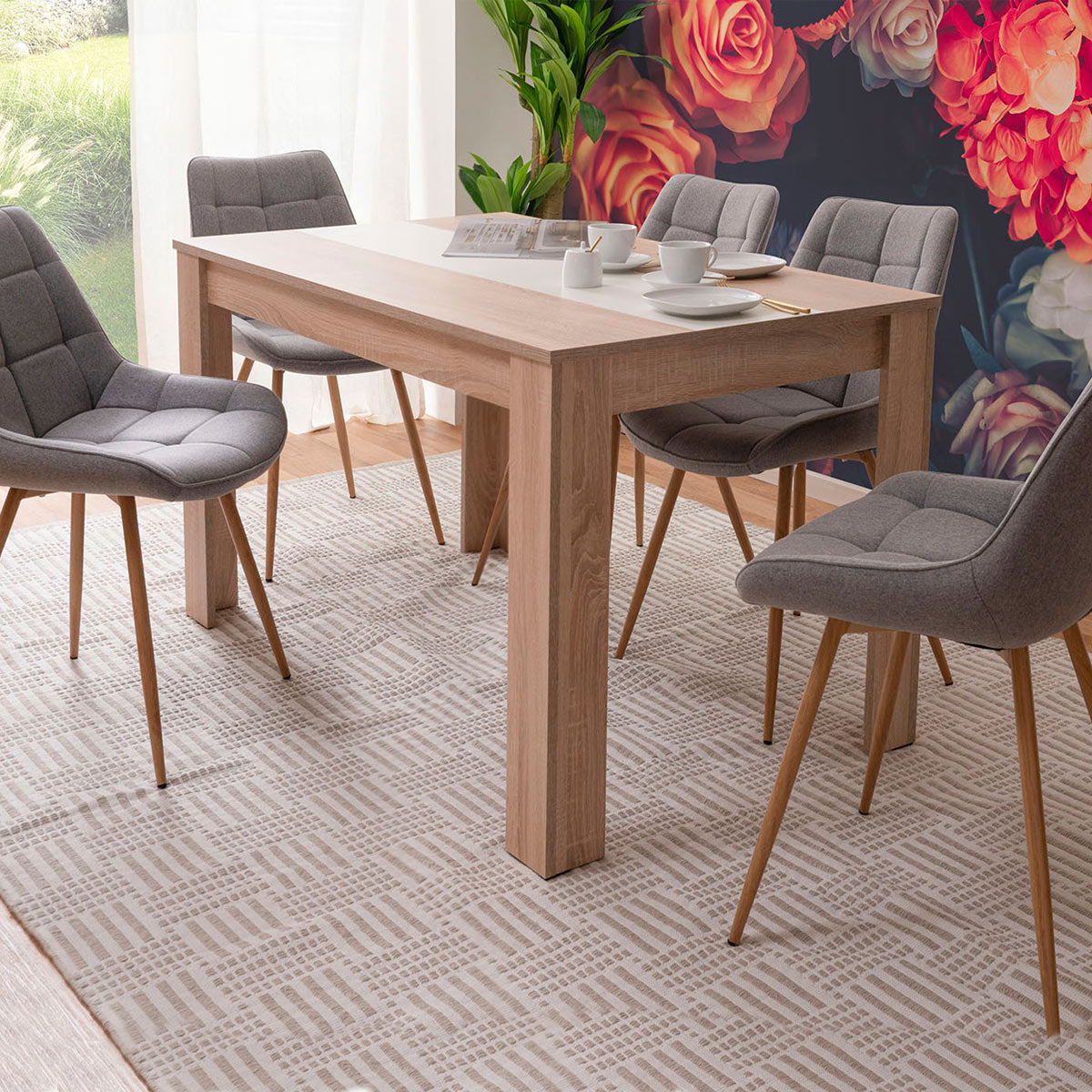 Mesa de comedor Zeus - Color Madera y Blanco/Beige - Tugow