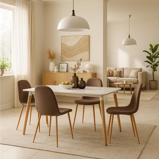 Mesa rectangular Munich con 4 sillas Oxford - Blanco y Café