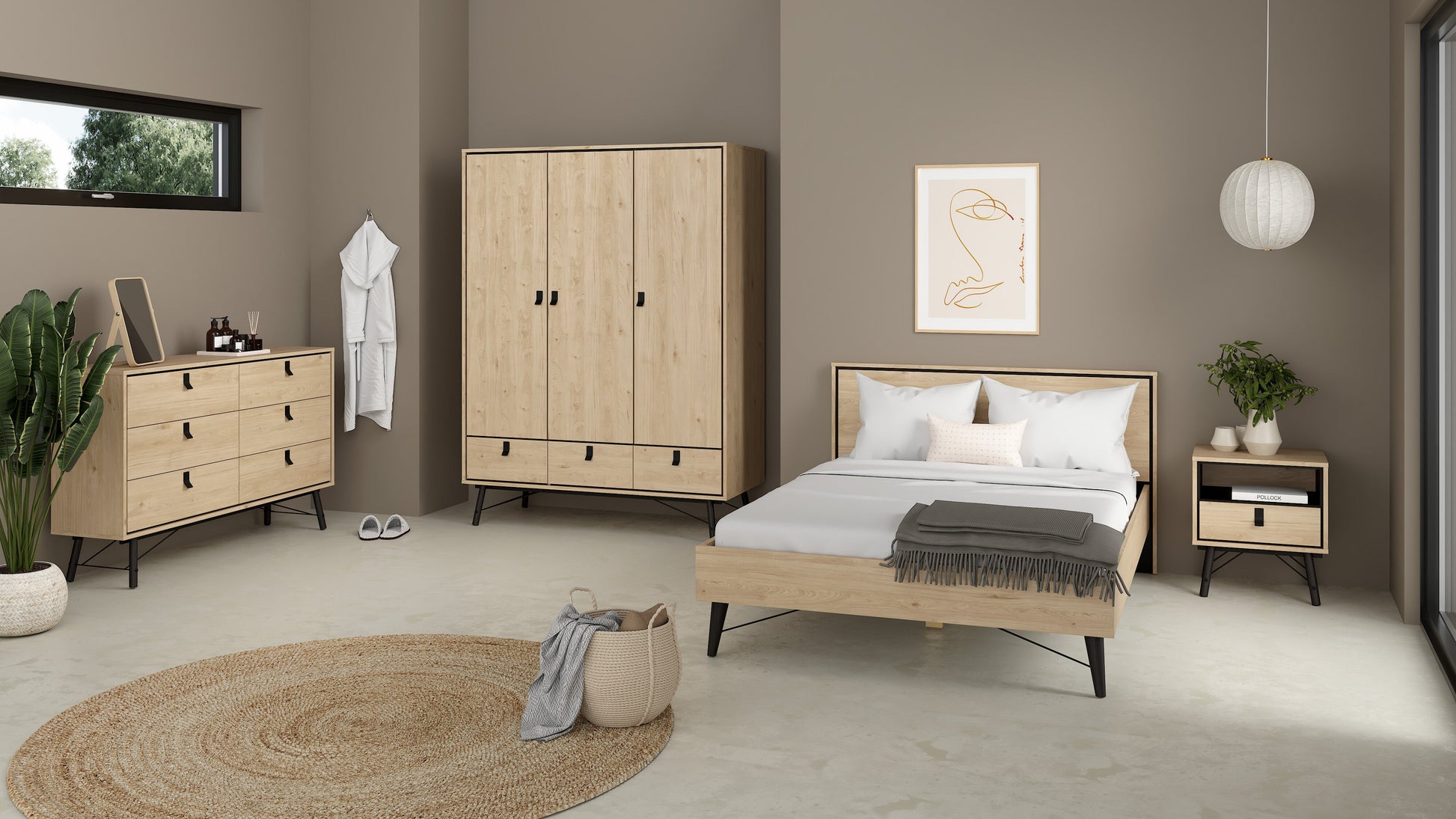 Cama Matrimonial Ry - Roble y Negro - Tugow