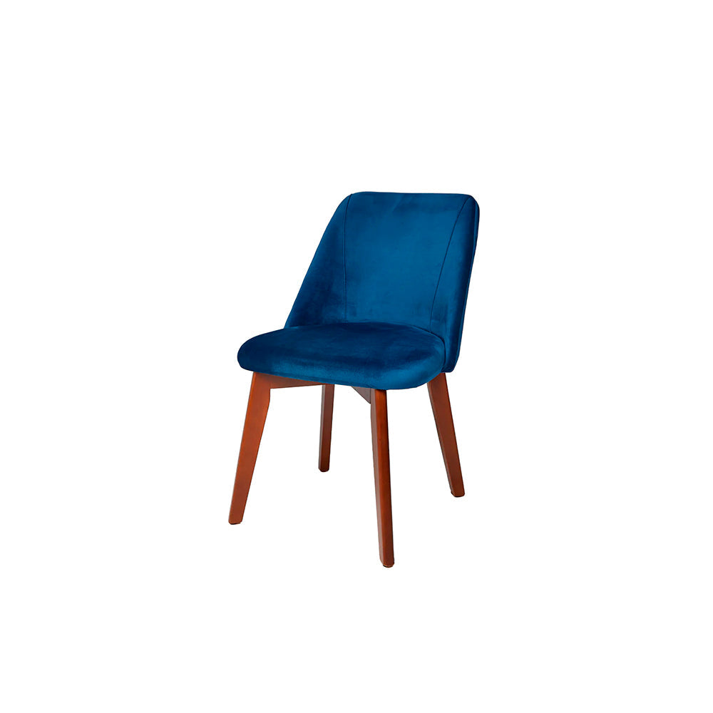 Silla terciopelo Alezia - Nogal y Azul - Tugow