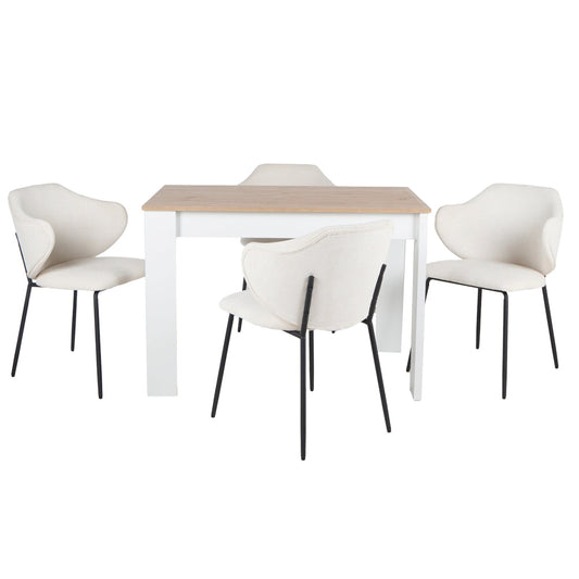 Mesa Aspen Roble y Blanco con 4 Sillas Suanna Beige - Tugow