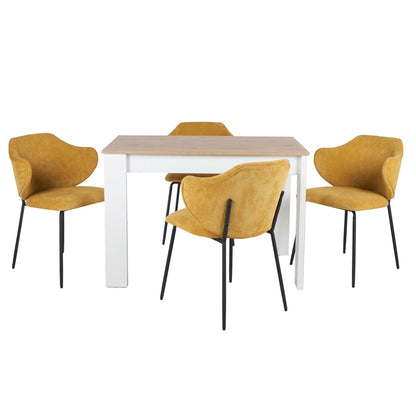 Mesa Aspen Roble y Blanco con 4 Sillas Suanna Mostaza - Tugow