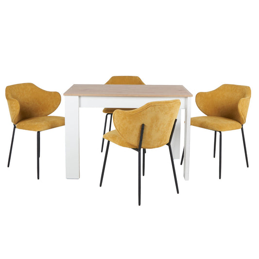 Mesa Aspen Roble y Blanco con 4 Sillas Suanna Mostaza - Tugow