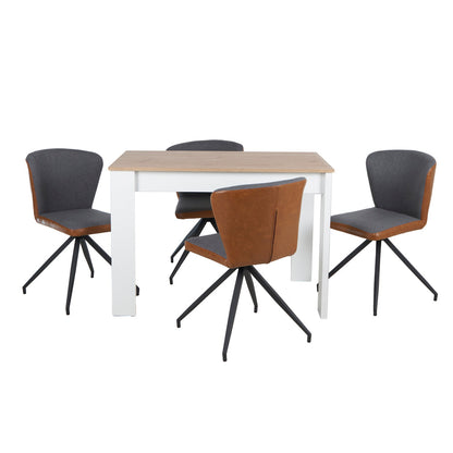 Mesa Aspen Roble y Blanco con 4 Sillas Vigo Gris y Café - Tugow