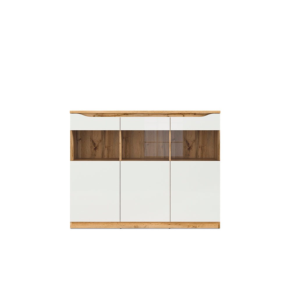 Credenza Breslavia - Color Madera y Blanco Brillante - Tugow