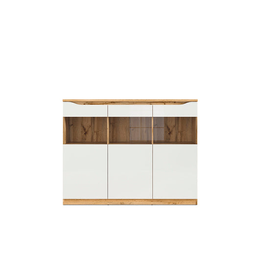 Credenza Breslavia - Color Madera y Blanco Brillante - Tugow