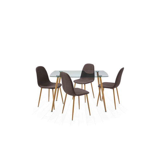 Comedor Dortmund con 4 sillas Oxford - Cristal y Gris - Tugow